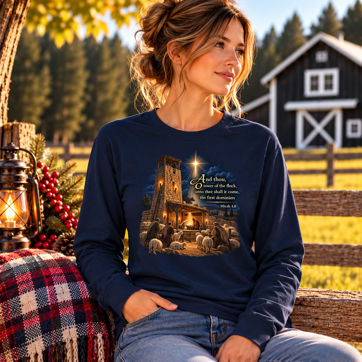Tower of the Flock Christian Christmas Shirt | scripture Micah 4:8 Nativity