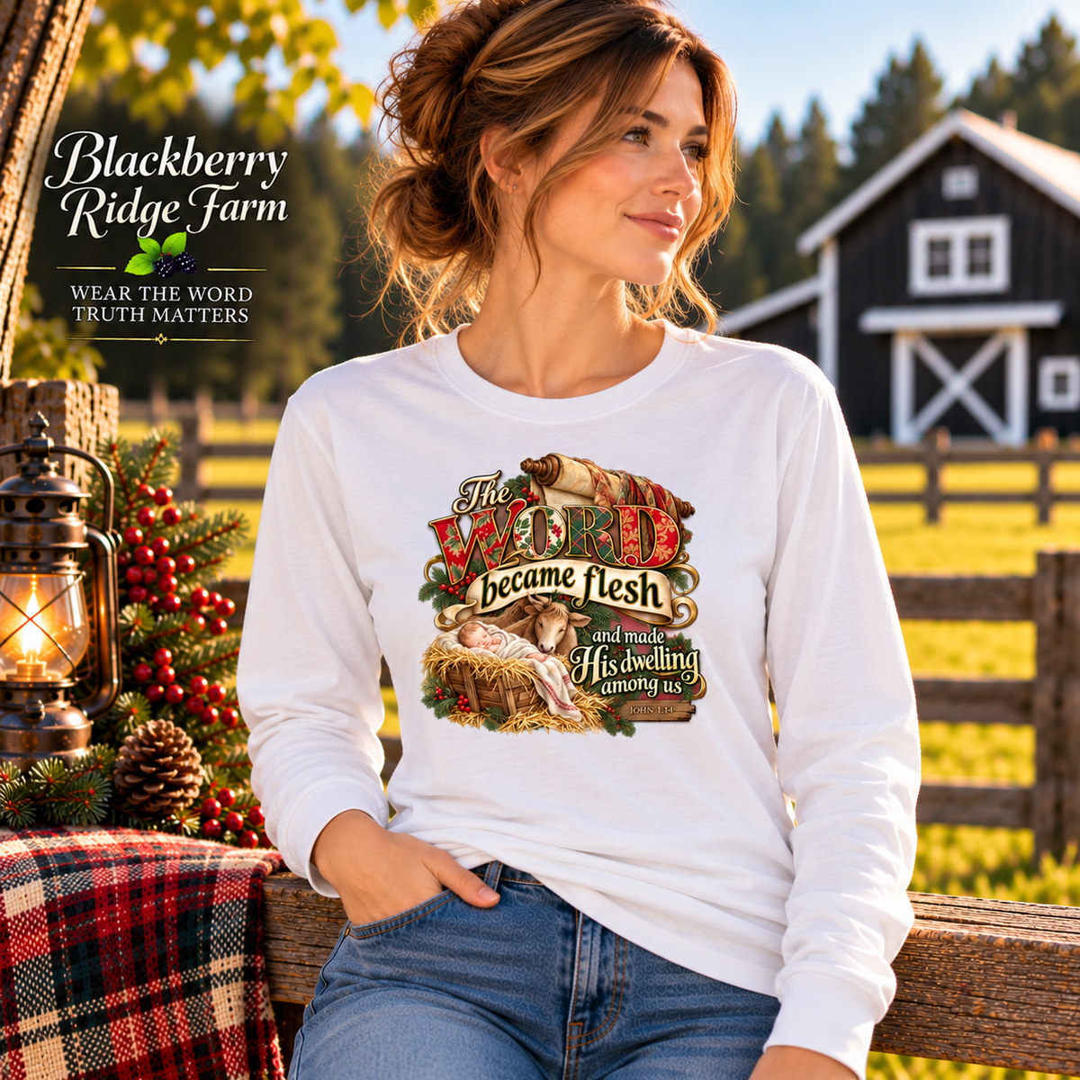 The Word Became Flesh Christian Christmas Shirt | scripture John 1:14 Nativity Tee