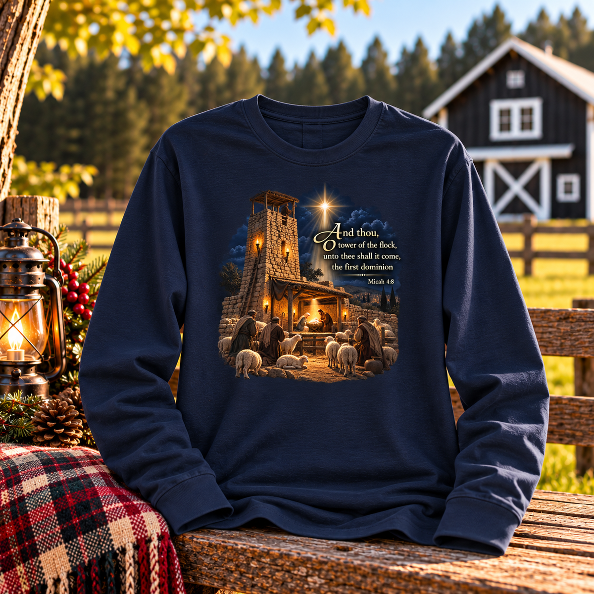 Tower of the Flock Christian Christmas Shirt | scripture Micah 4:8 Nativity