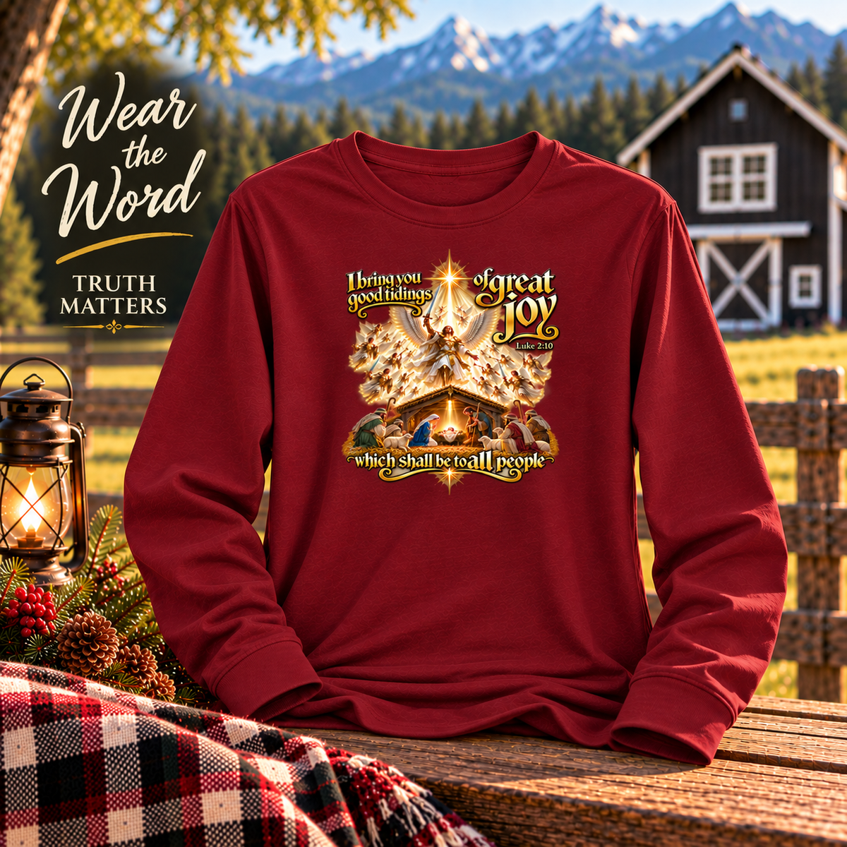 Good Tidings of Great Joy Christian Christmas Shirt | scripture Luke 2:10 Nativity