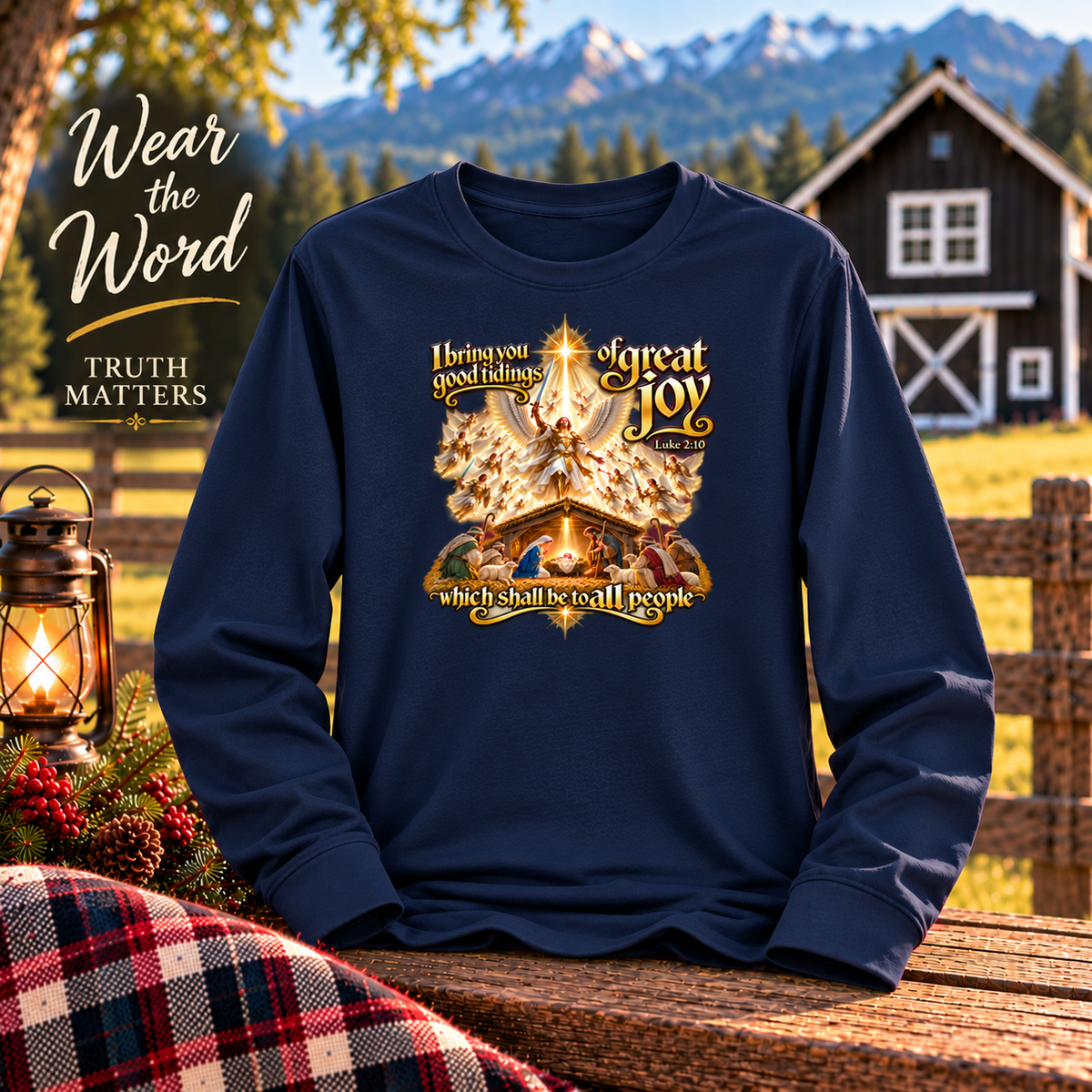 Good Tidings of Great Joy Christian Christmas Shirt | scripture Luke 2:10 Nativity