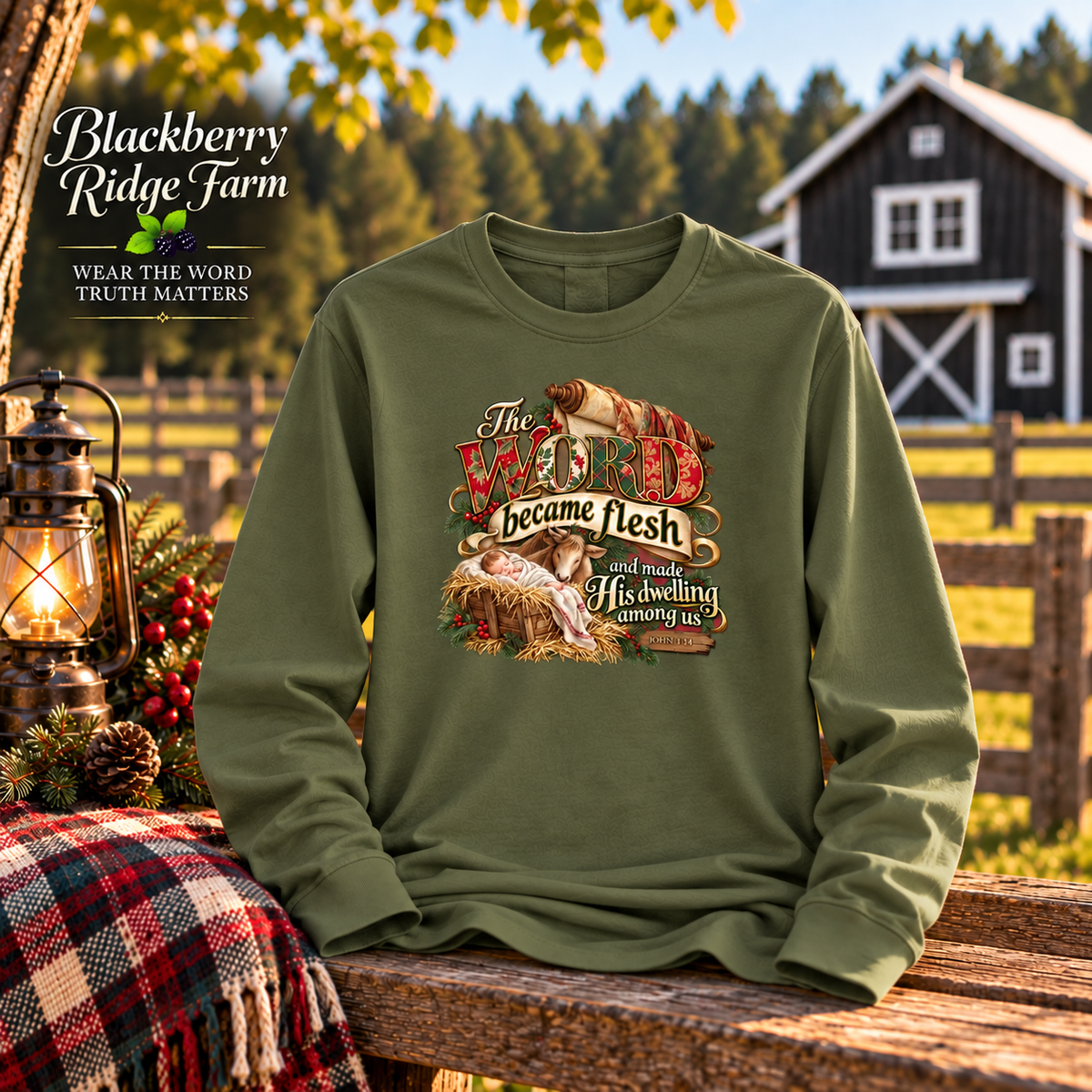 The Word Became Flesh Christian Christmas Shirt | scripture John 1:14 Nativity Tee