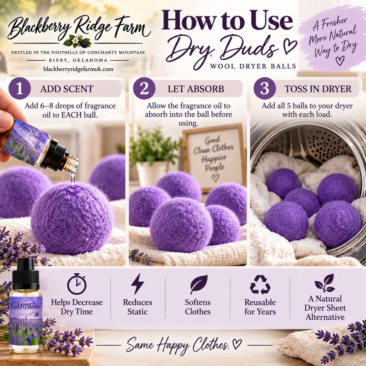 Dry Duds Wool Dryer Balls (5) + French Lavender Fragrance