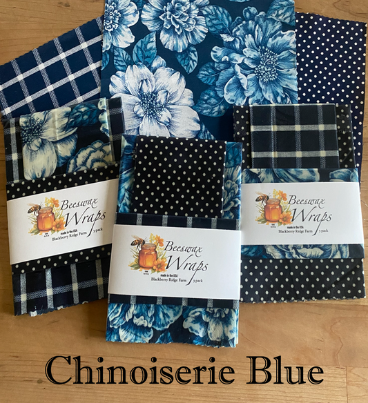 Chinoiserie Blue Beeswax Wraps 3-pack