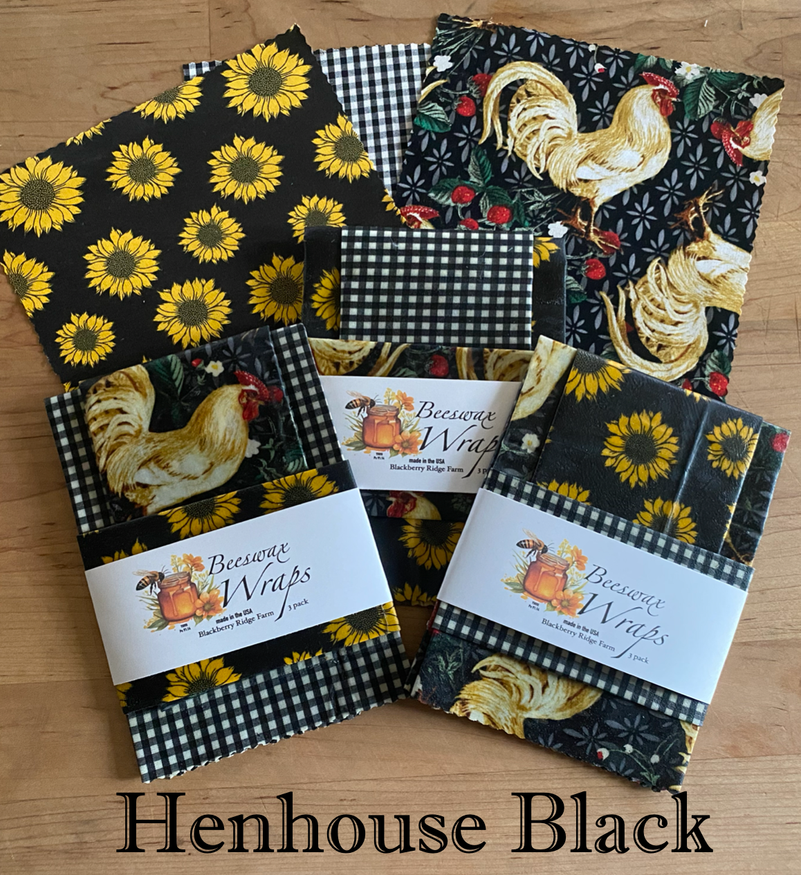 Henhouse Black Beeswax Wraps 3-pack