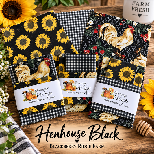Henhouse Black Beeswax Wraps 3-pack