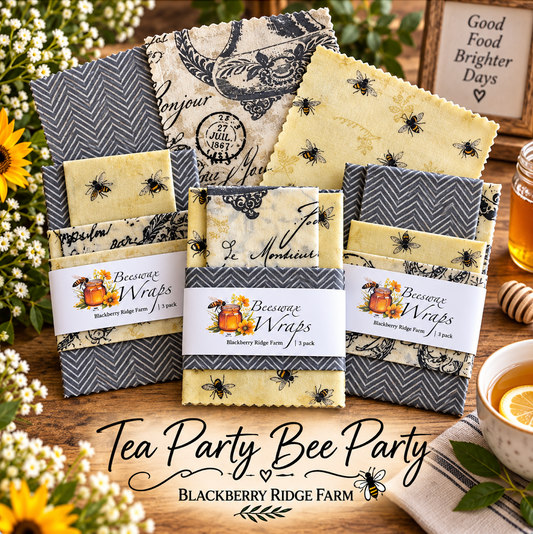 Tea Party Bee Party Beeswax Wraps 3-pack