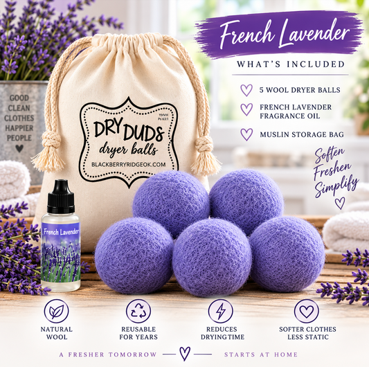 Dry Duds Wool Dryer Balls (5) FRENCH LAVENDER scent