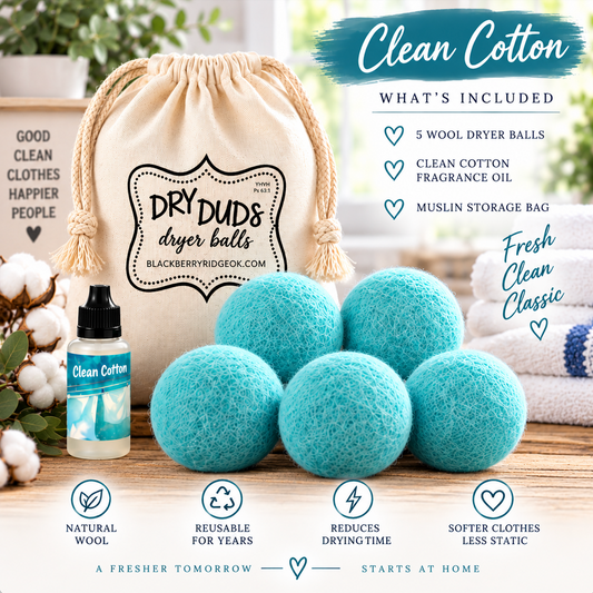 Dry Duds Wool Dryer Balls (5) CLEAN COTTON scent
