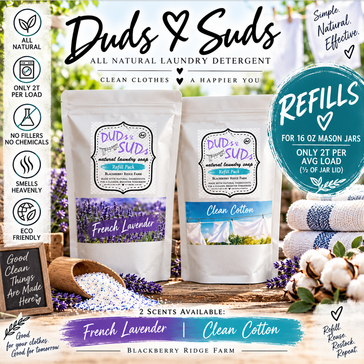 Duds & Suds All natural laundry detergent REFILL - FRENCH LAVENDER