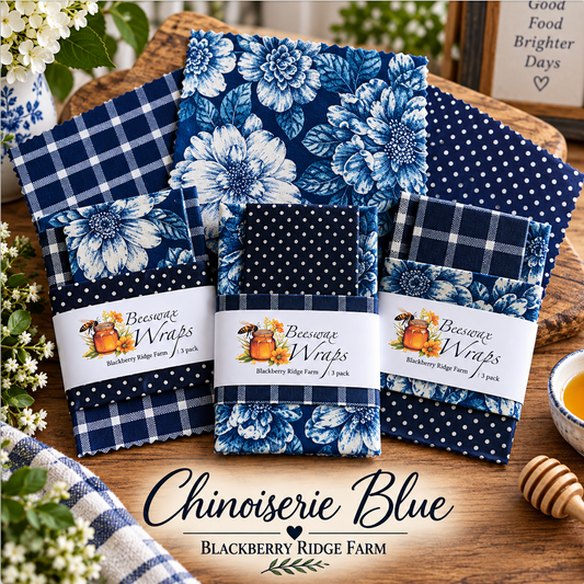 Chinoiserie Blue Beeswax Wraps 3-pack